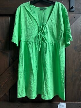 ASOS Bright Green Mini Dress Cover Up with Tie Front